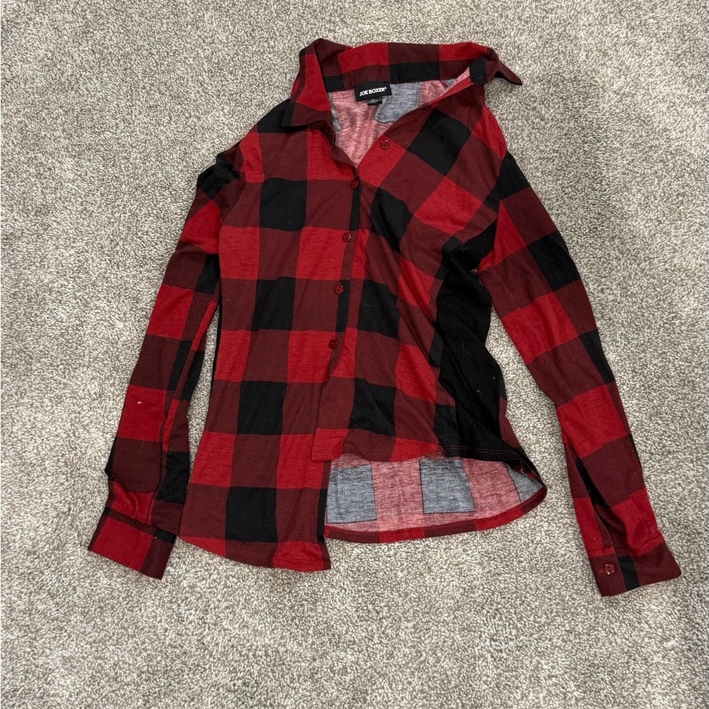 Red and Black Plaid Button-Up Shirt